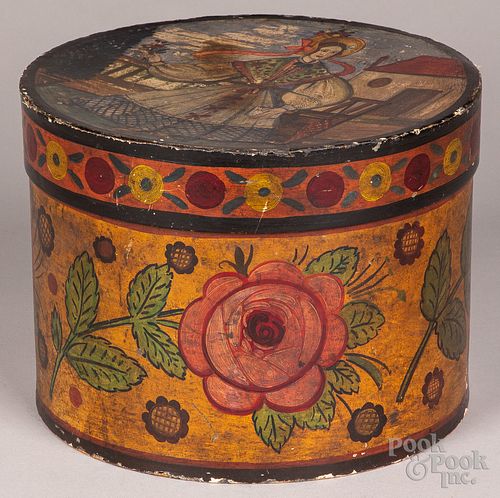 Wallpaper lined bentwood hat box
