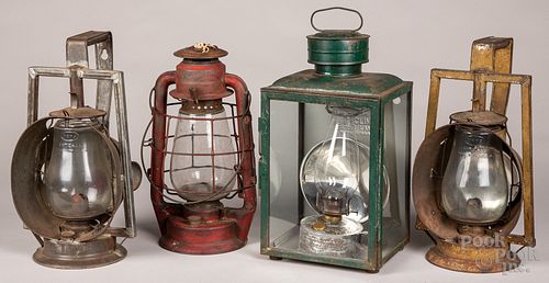 Four Dietz tin lanterns, 19th c.