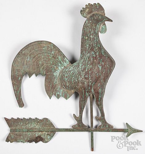 Swell body copper rooster weathervane, 19th c.