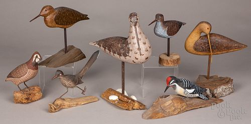 Four contemporary carved and painted shorebirds