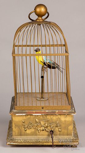 French clockwork singing bird in cage automaton
