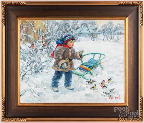 Vladimir Gusev oil on canvas of a child