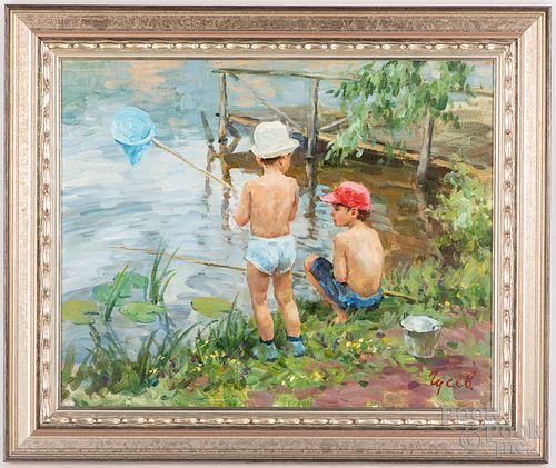 Vladimir Gusev oil on canvas of children