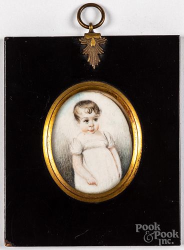 English miniature watercolor portrait of a child