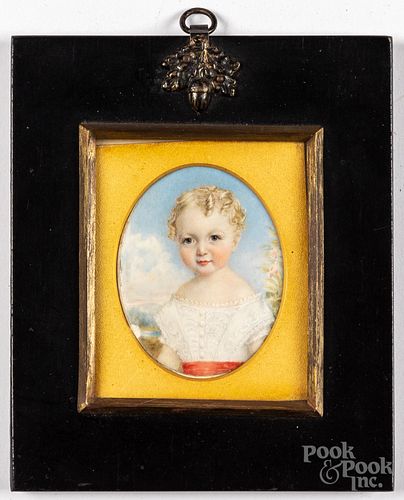 Miniature watercolor portrait of a child, 19th c.