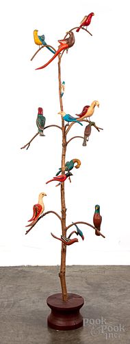 Large June & Walter Gottshall painted bird tree