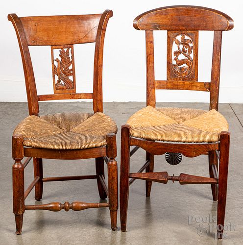 Two French rush seat chairs, 19th c.