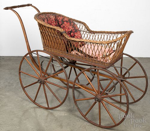 Victorian wicker baby carriage, late 19th c.