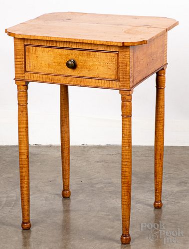 New England tiger maple one drawer stand, 19th c.