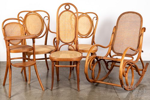 Five Thonet bentwood chairs, 19th c.
