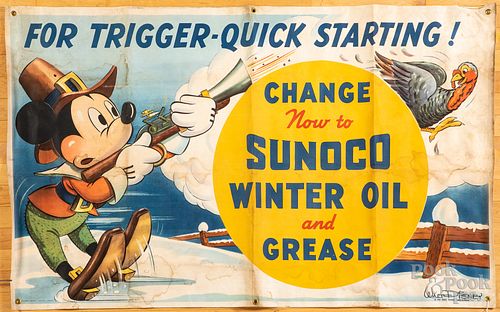 Scarce Mickey Mouse Sunoco advertising banner