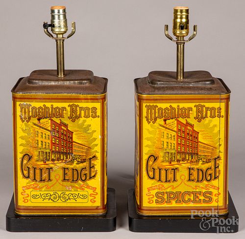 Pair of Moshier Bros. tin lithograph canisters