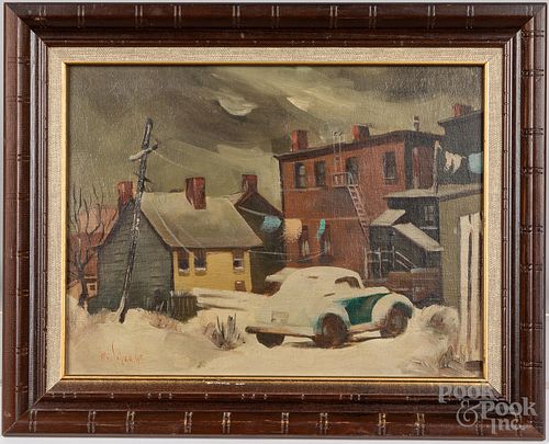 Oil on artist board impressionist winter townscape