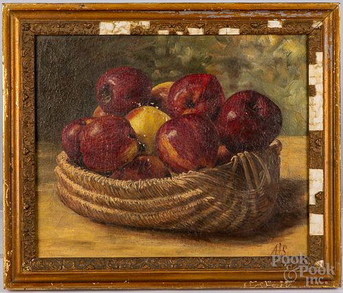 Oil on canvas still life of apples, 19th c.
