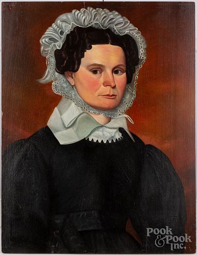 Oil on wood panel portrait of a woman