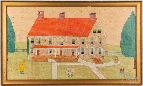 Watercolor, pencil and gouache house portrait