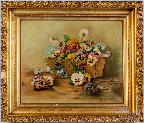 Oil on canvas still life of flowers