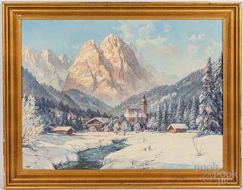 German oil on canvas winter landscape