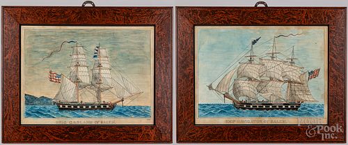 Pair of watercolor ship portraits, 20th c.