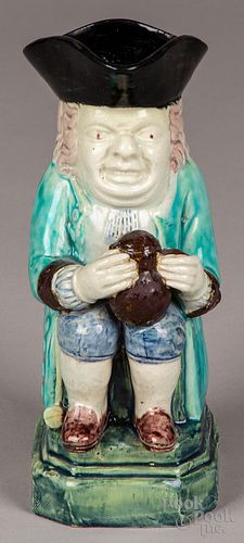 Pearlware double base figural toby jug, ca. 1800