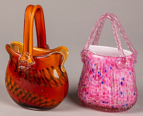 Two art glass baskets