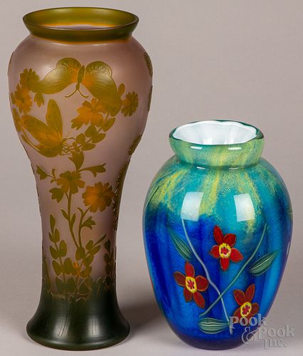Contemporary art glass vase and a Galle vase
