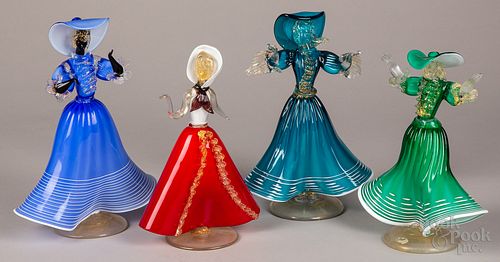 Four Italian Venetian art glass dancers