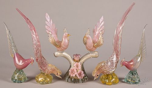 Five Venetian glass birds