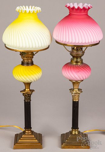 Two satin glass lamps, 20th c.