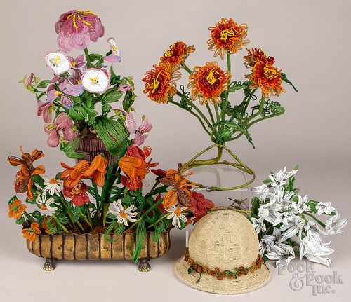 Beaded flower arrangements, flowers and shade