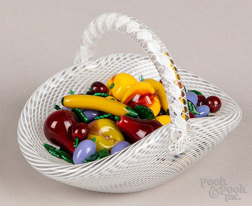 Paperweight art glass latticino fruit basket