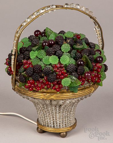 Czechoslovakian glass fruit basket lamp