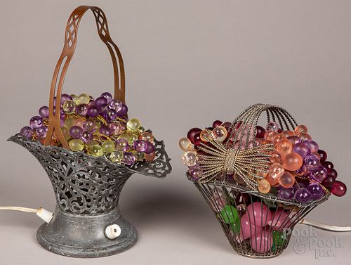 Two Czechoslovakian glass fruit basket lamps