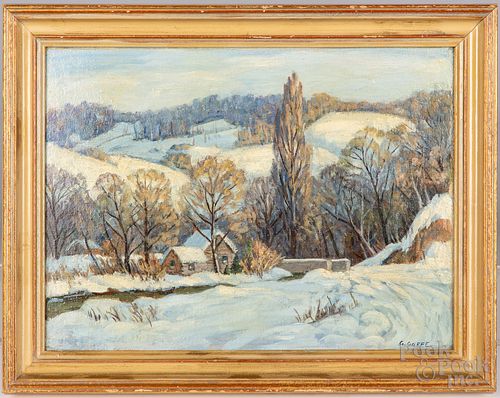 Gladys Goffe oil on artist board winter landscape