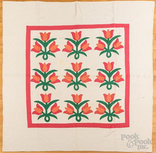 Pennsylvania appliqué tulip quilt, early 20th c.