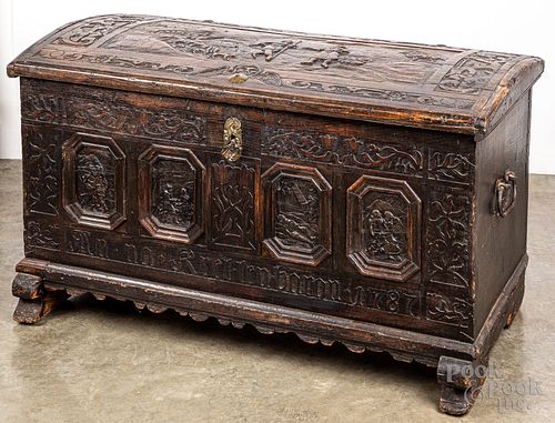 German carved oak chest