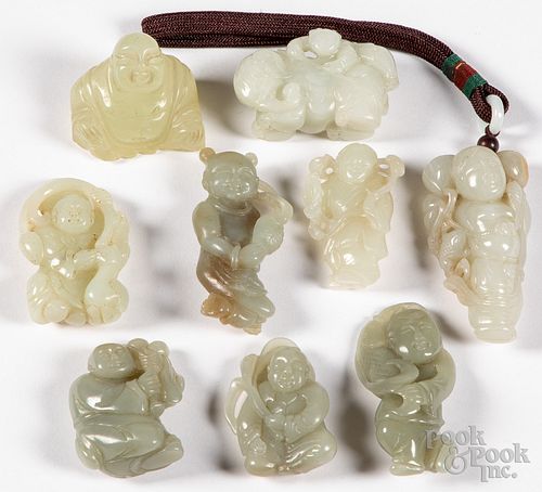 Nine Chinese carved jade figures