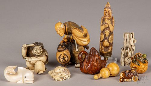 Japanese carved bone figures and netsukes