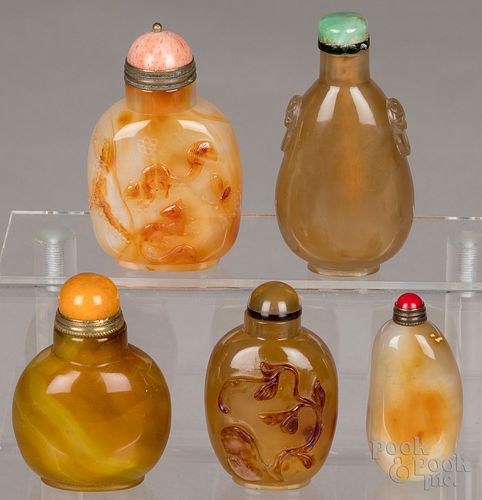 Five Chinese agate snuff bottles