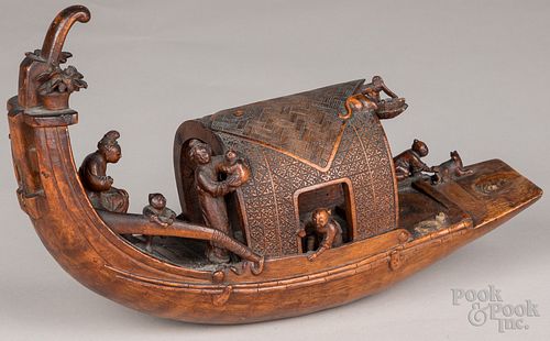 Chinese carved bamboo boat