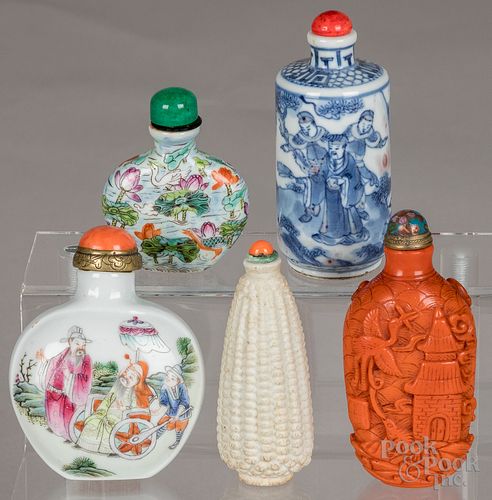 Five Chinese snuff bottles