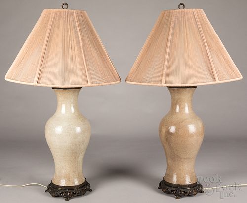 Pair of Chinese crackle glaze table lamps