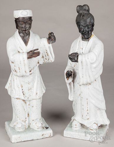 Pair of Italian crackle glaze Asian figures