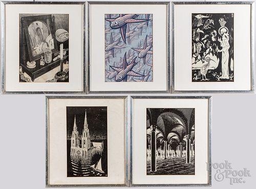Five Maurits Cornelis Escher lithographs