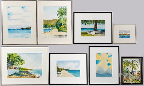 Eight watercolor beach scenes by Robert Maris