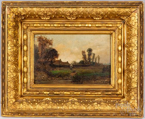 European oil on wood panel landscape, 19th c.