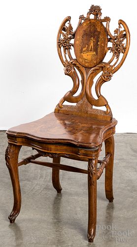 German Black Forest marquetry music box chair