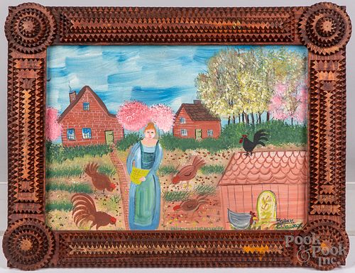 Barbara Strawser painting of a woman with chickens