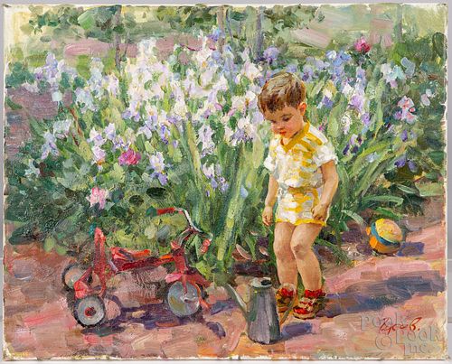 Vladimir Goussev painting of a boy with a tricycle