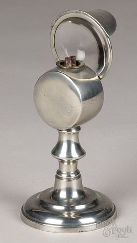 Pewter bullseye oil lamp, 19th c.